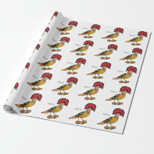Royal flycatcher bird cartoon illustration wrapping paper