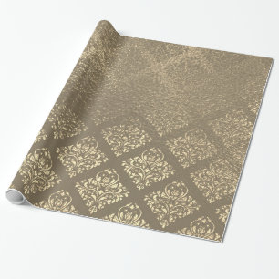 Royal Garden Floral Vintage Sepia Gold Faux Damask Wrapping Paper