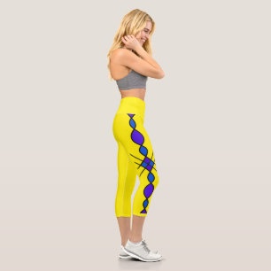 Royal Geometric Stripe of Purple up the legs Capri Leggings