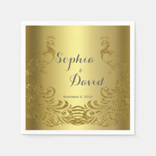 Royal Gold Abstract Peacock Wedding Custom Napkin