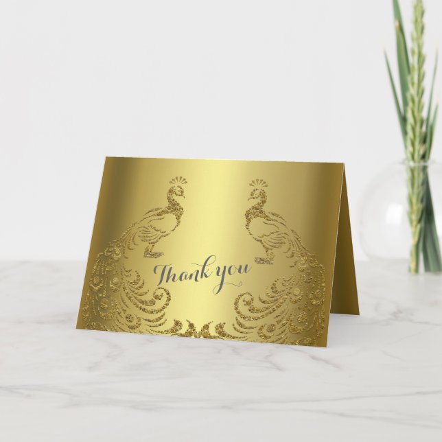 Royal Gold Abstract Peacock Wedding THANK YOU (Front)