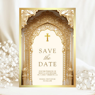 Royal Gold Arch Religious Christian Cream Wedding Save The Date