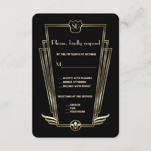 Royal Gold Art Deco Monogram Wedding RSVP Card