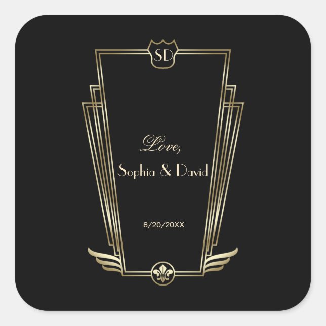 Royal Gold Art Deco Monogram Wedding Square Sticker (Front)