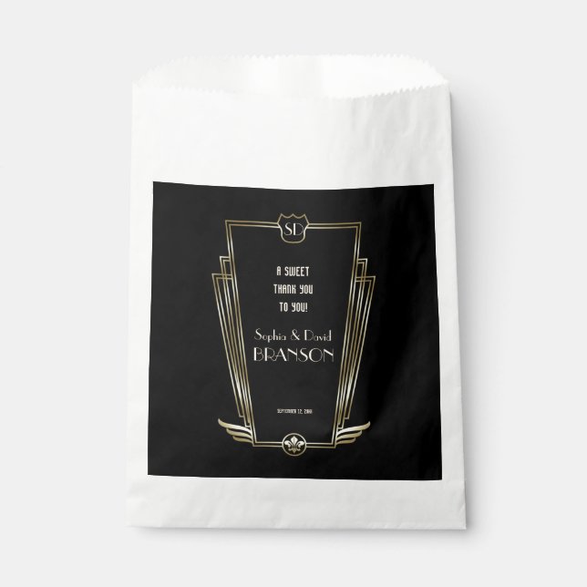 Royal Gold Art Deco Monogram Wedding THANK YOU Favour Bag (Front)
