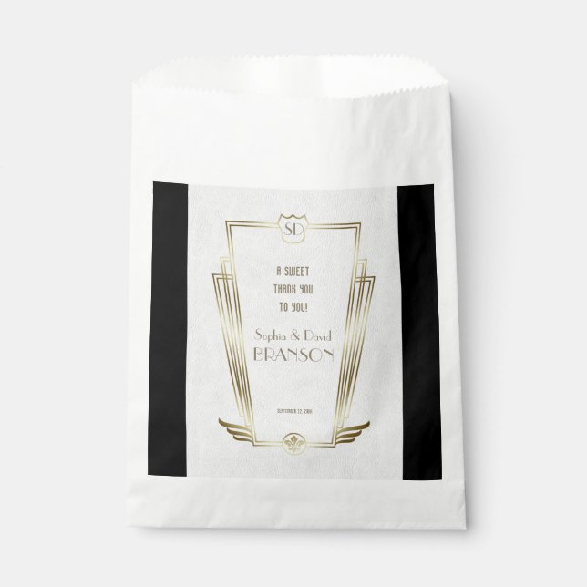 Royal Gold Art Deco Monogram Wedding THANK YOU Favour Bag (Front)
