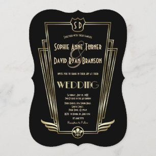 Royal Gold Art Déco Monogramme Mariage Invitation