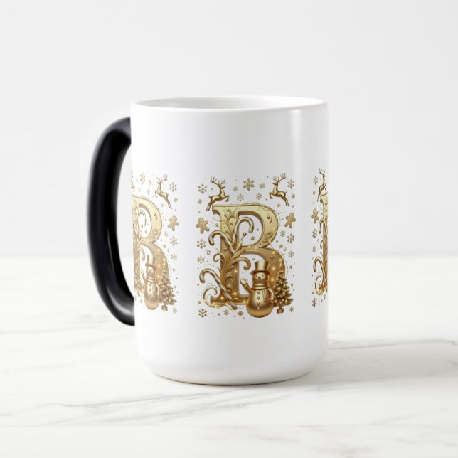 Royal Gold B Luxury Snowman Magic Mug (Front Left)