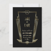 Royal Gold Black Art Deco Monogram Save The Date
