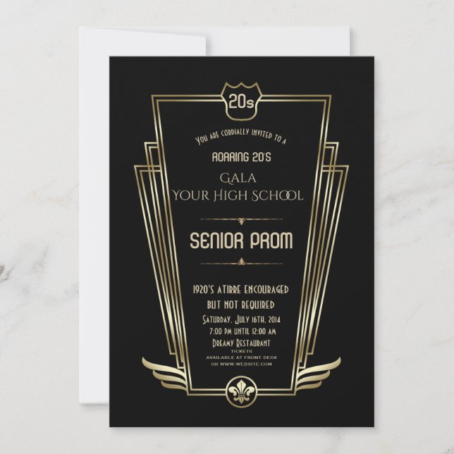 Royal Gold Black Art Deco Senior PROM Invite (Front)