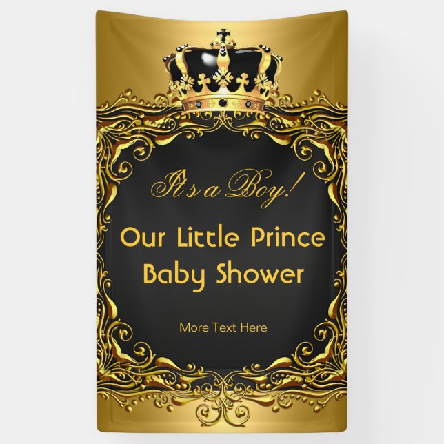 Royal Gold Black Crown Baby Shower Boy Banner (Vertical)