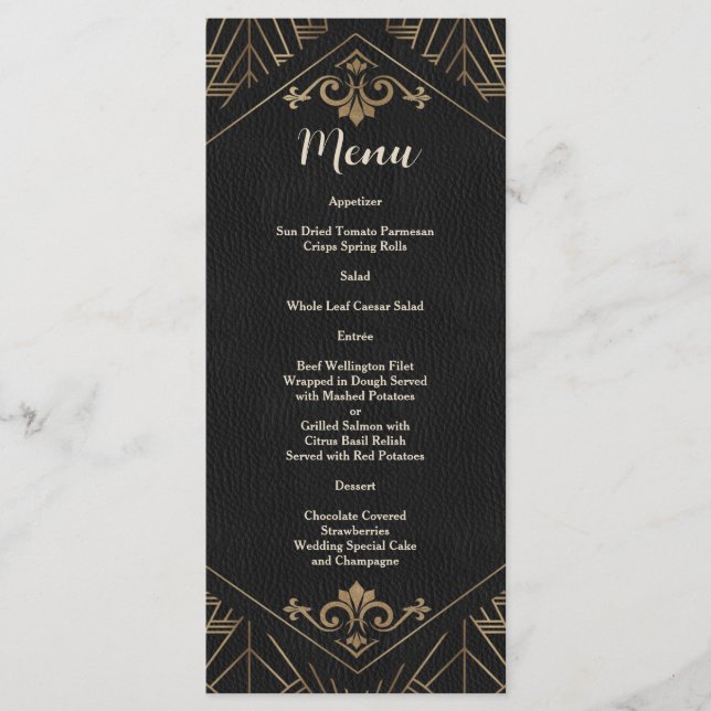 Royal Gold Black Great Gatsby 1920s Wedding Menu (Front)