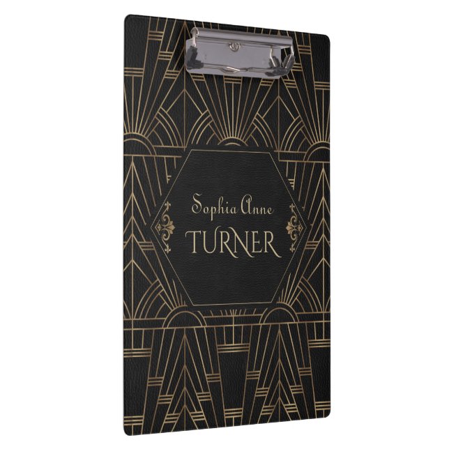Royal Gold Black Great Gatsby 20s Style Monogram Clipboard (Right)