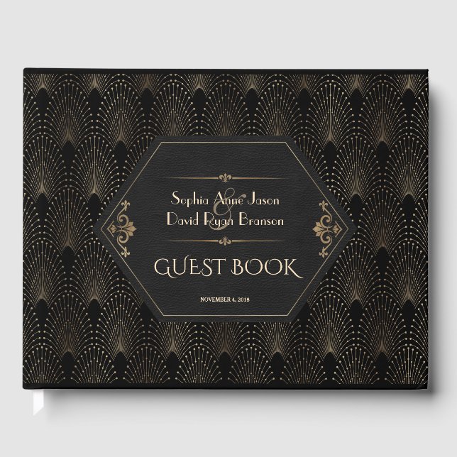 Royal Gold Black Great Gatsby Art Deco Wedding Guest Book (Front)