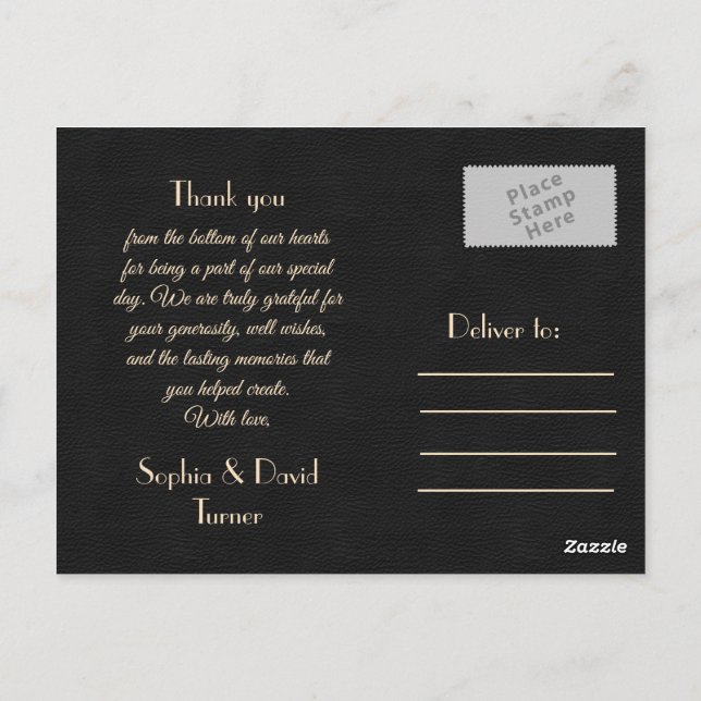Royal Gold Black Great Gatsby Wedding Thank You Postcard (Back)