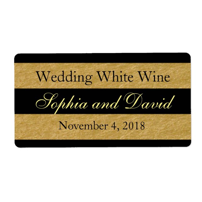 Royal Gold Black Stripes Mariage Vin Étiquette (Devant)