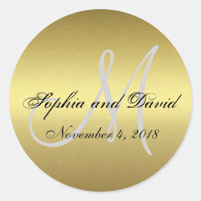 Royal Gold Black Wedding Favour Sticker Monogram (Front)