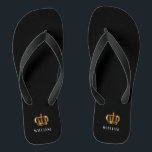 Royal Gold Crown Customized Name Black Flip Flops<br><div class="desc">Royal Gold Crown Customized Name Black Flip Flops</div>