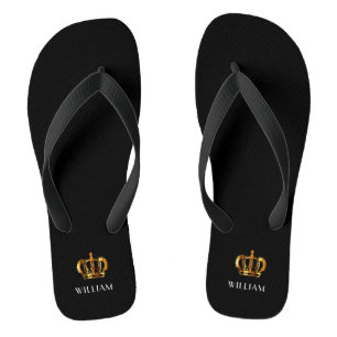 Royal Gold Crown Customized Name Black Flip Flops