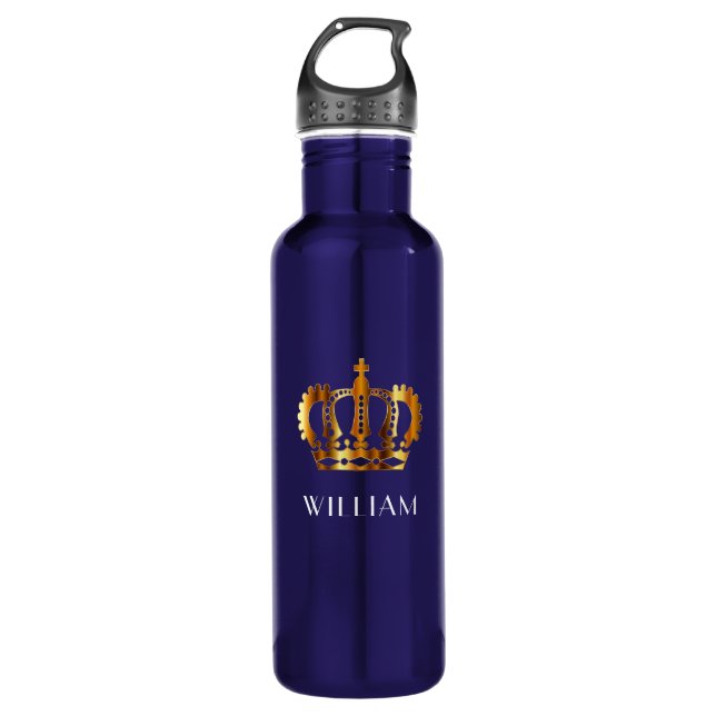 Royal Gold Crown Customized Name Blue 710 Ml Water Bottle (Front)