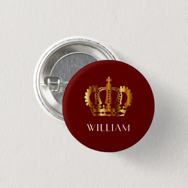 Royal Gold Crown Personalized Name Red 1 Inch Round Button (Front & Back)