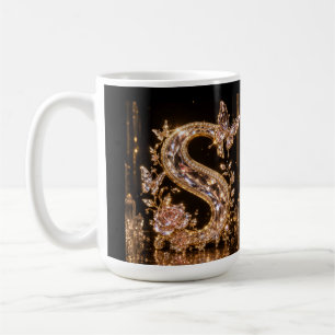 Royal Gold Crystal Letter S   Luxury Monogram Coffee Mug