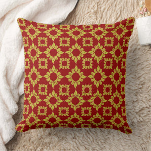 Royal Gold Damask Pattern on Deep Red Throw Pillow