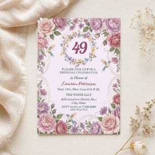 Royal Gold Floral Hummingbirds 49th Birthday Party Invitation