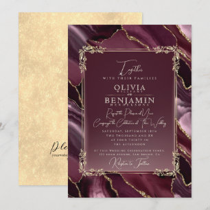 Royal Gold Frame florales & Agate Marble Wedding  Invitation