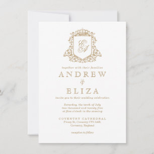 Royal Gold Monogram Crest Wedding Invitation
