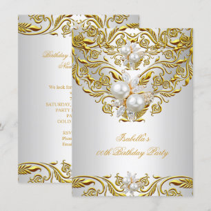Royal Gold on White Pearl Elegant Birthday Party Invitation