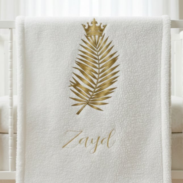 Royal Gold Palm Leaf & Crown Custom Sherpa Baby Bl Blanket (Creator Uploaded)