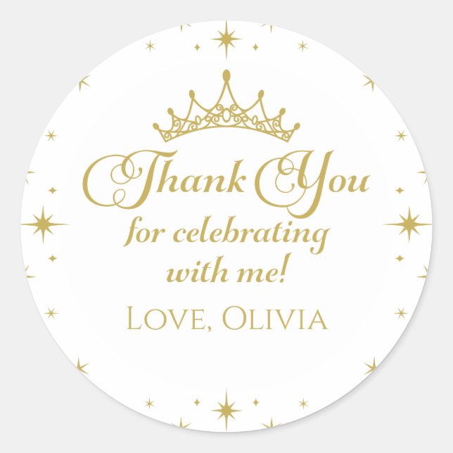 Royal Gold Princess Birthday Classic Round Sticker (Front)
