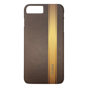 Royal Gold Stripe Custom Name Leather Background Case-Mate iPhone Case