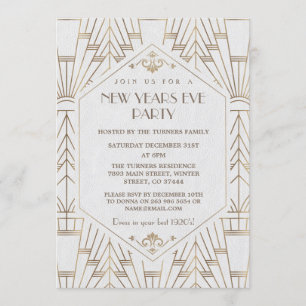 Royal Gold White Great Gatsby 1920s New Year Party Invitation