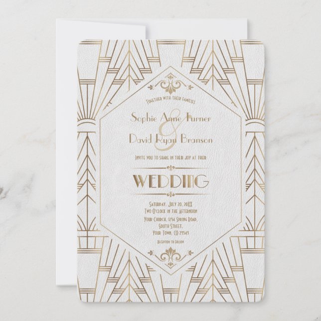 Royal Gold White Great Gatsby 1920s Wedding Invitation (Front)
