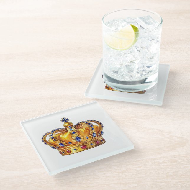 Royal golden crown glass coaster (Angled)