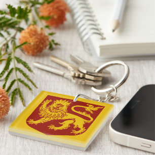 Royal Golden Lion Heraldry Red Shield Keychain