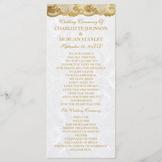 Royal Golden White Lace Wedding Programme (Devant)
