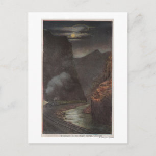 Royal Gorge, CO - Moonlight View of Train in Postcard