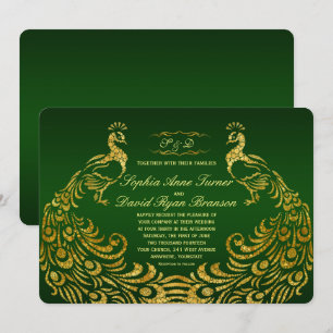 Royal Green Gold Peacock Wedding Invitation