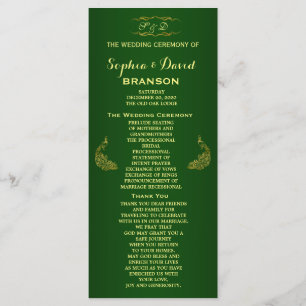 Royal Green Gold Peacock Wedding Program Custom
