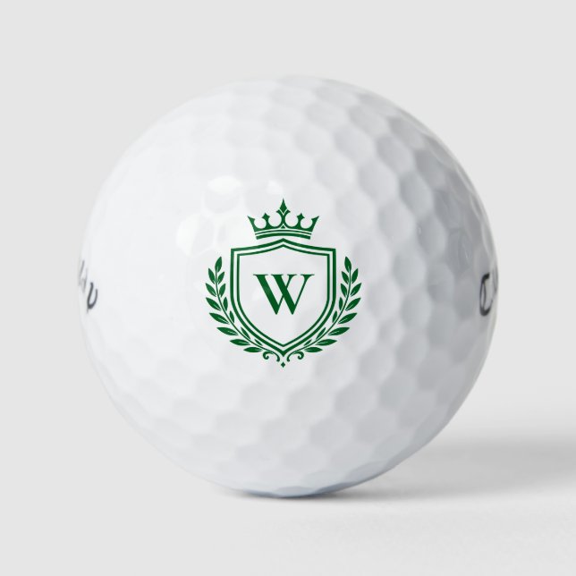 Royal Green Luxury Golf Crest Crown Initial Monogr Balls (Front)