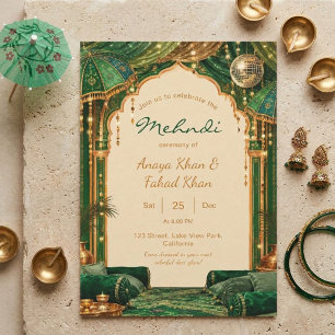 Royal Green Mehndi Desi Sangeet Night Invitation