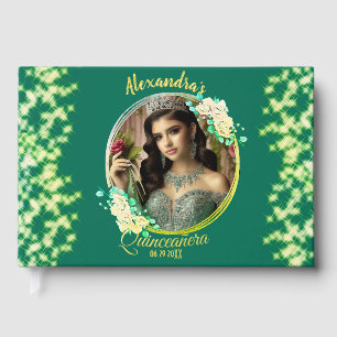 Royal Green Photo Boho Quinceañera Spanish Guest Book