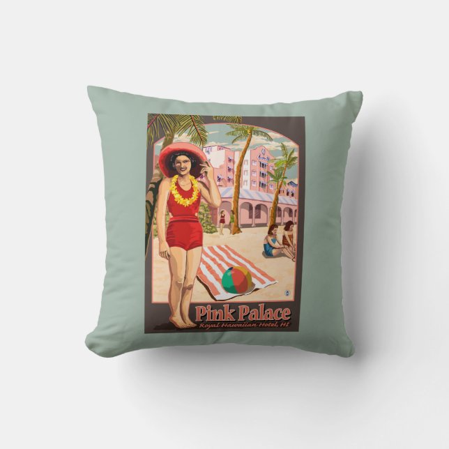 Royal Hawaiian Hotel in Hawaii Throw Pillow (Front)