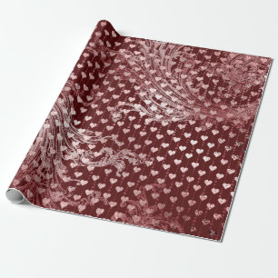 Royal Hearts Baroque Rose Gold Hearts Burgundy Wrapping Paper