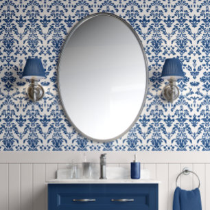 Royal Heirloom - Blue, White - Traditional Style Wallpaper