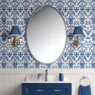 Royal Heirloom - Blue, White - Traditional Style Wallpaper