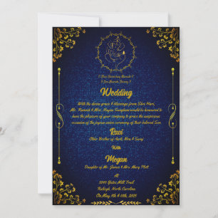 Royal Hindu Wedding with Ganesha Logo Glittery Invitation